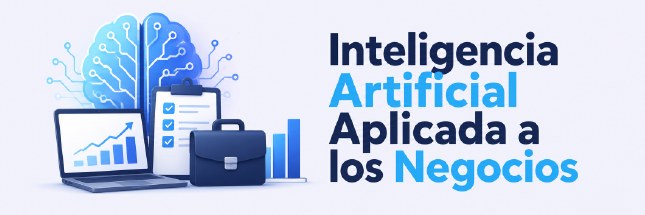 Inteligencia Artificial Aplicada a los Negocios: cerebro digital, laptop con gráfica de crecimiento, lista de verificación y maletín